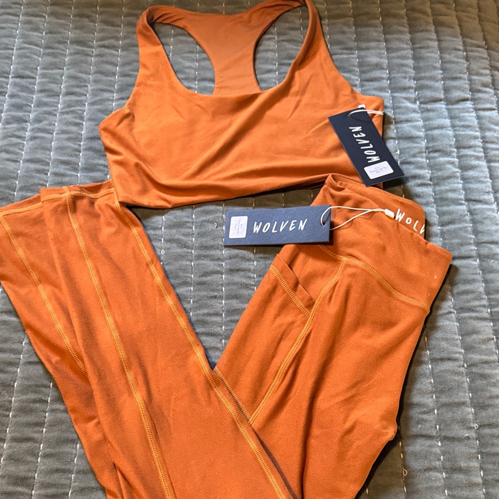 Wolven Activewear Set - Tumeric Yoga Sports Bra & Leggings